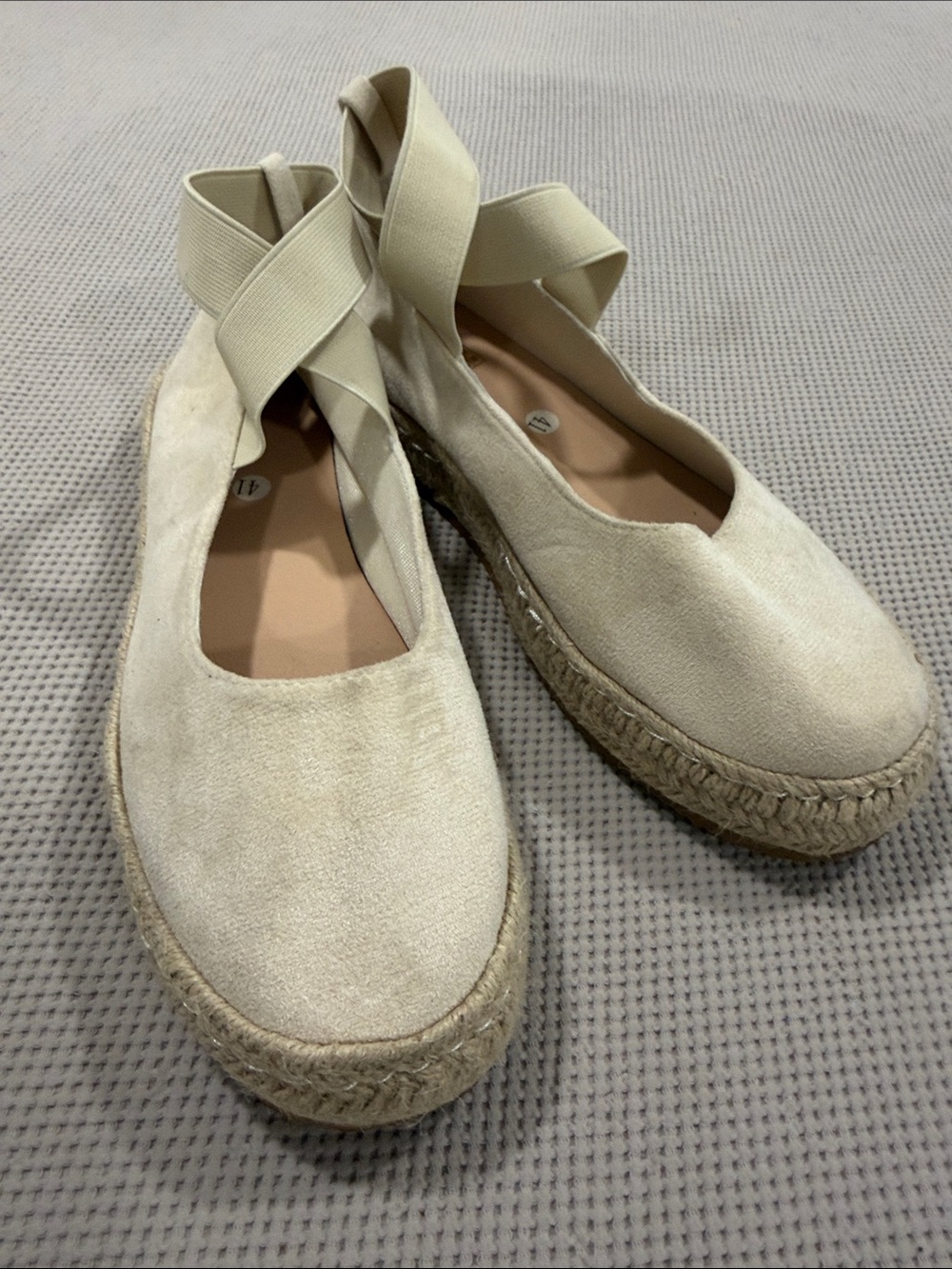 Women's Cream Espadrille Platform Flats with Ankle Wrap